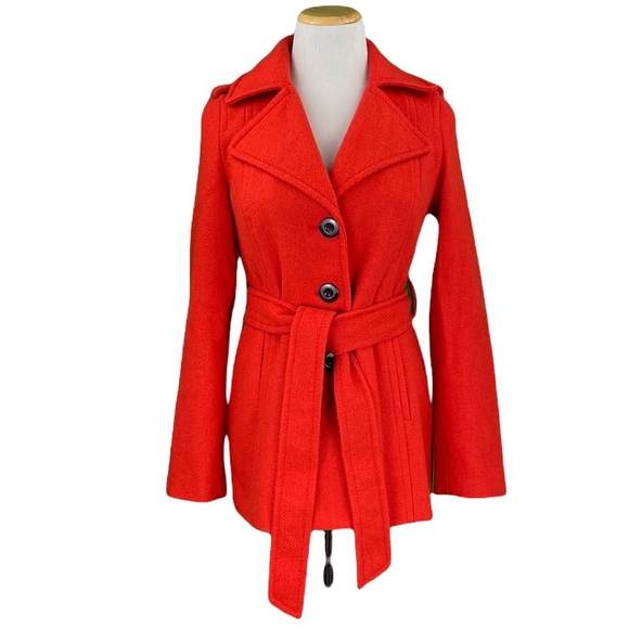 Old Navy Red Belted Wool Blend Satin Lined Coat
